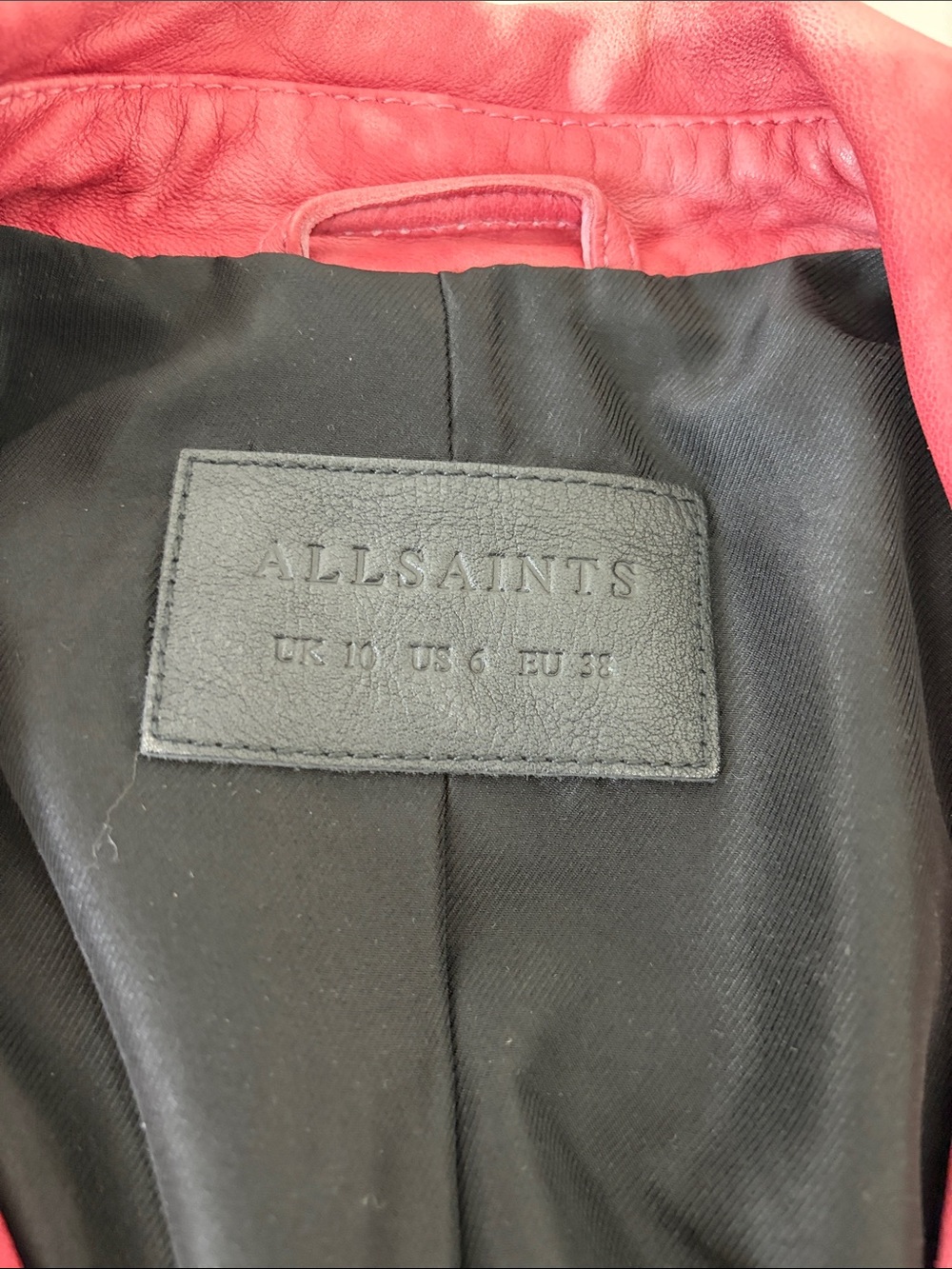 ALL SAINTS RED LEATHER SPLOTCHED MOTORCYCLE JACKET 6 - Picture 2 of 3